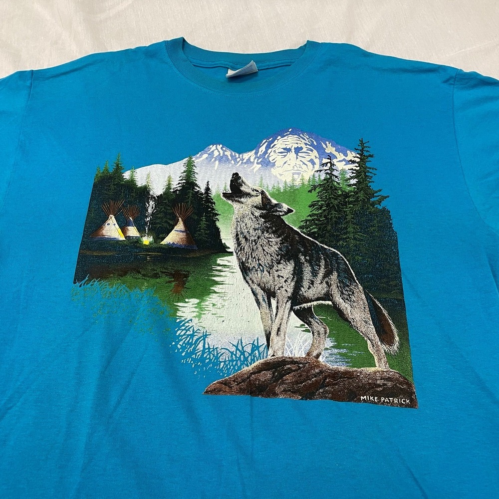 Vintage y2k wolf nature animal travel graphic t shirt - mens large